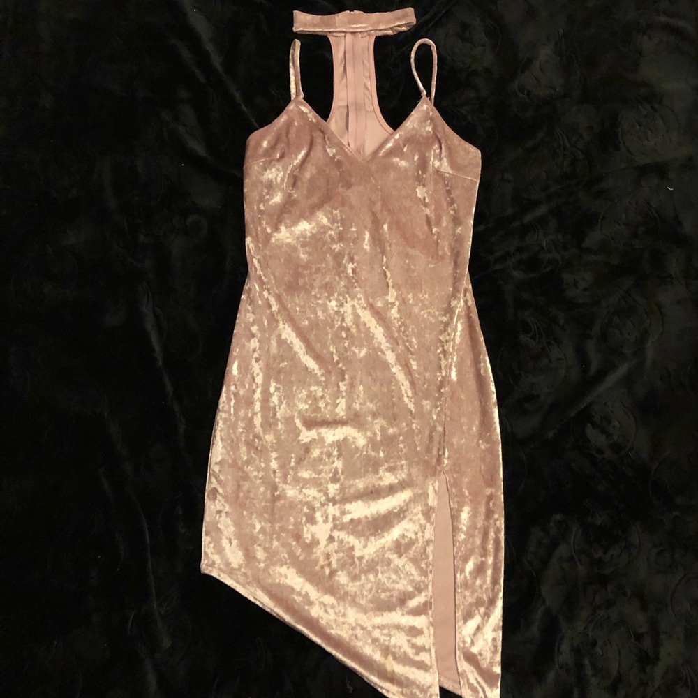 Velvet pink dress.